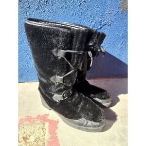 Vintage Snowland 8M Black Faux Fur Apres Ski Snow Boots